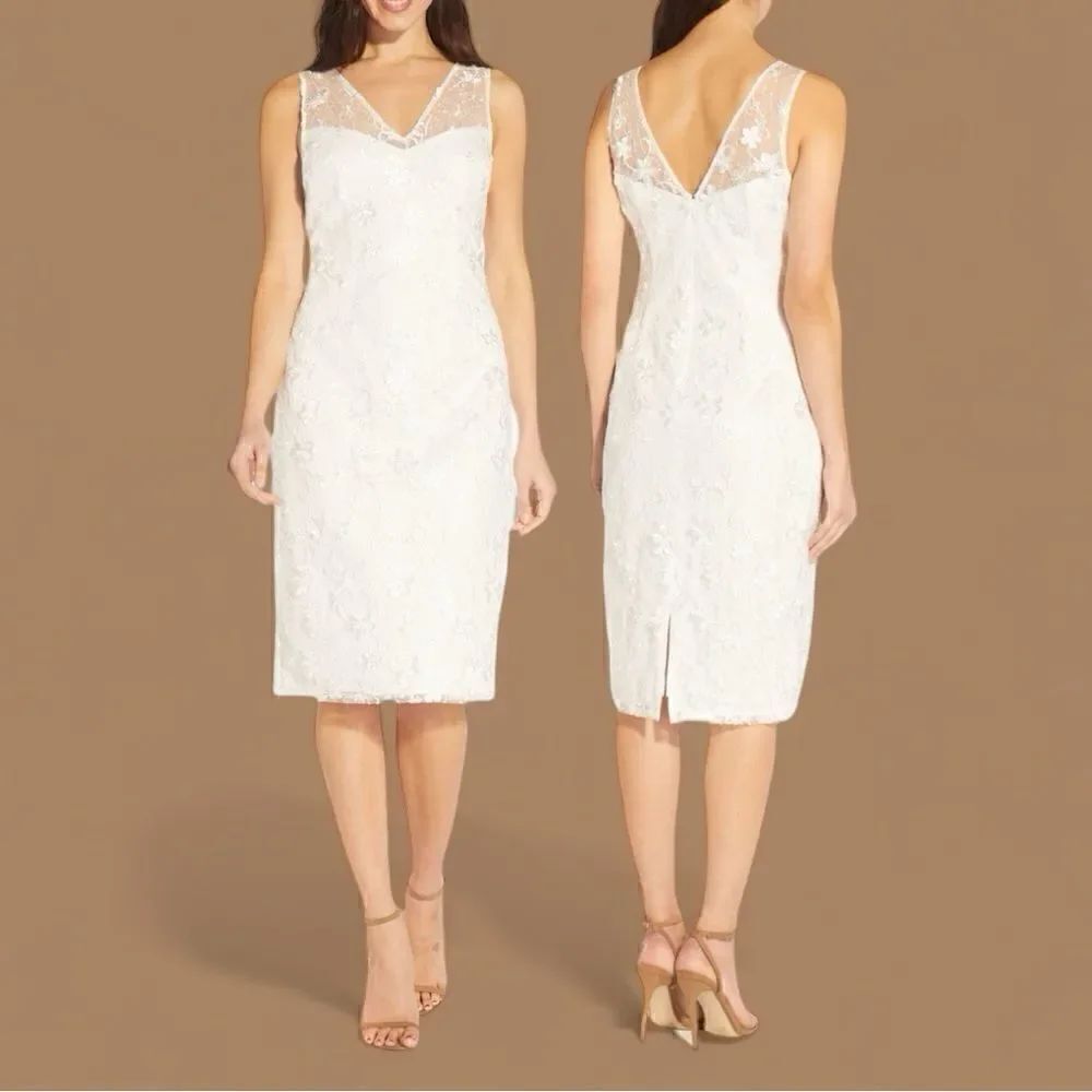 Adrianna Papell Women’s Floral Embroidered Sheath Dress in the Size 14 in Ivory